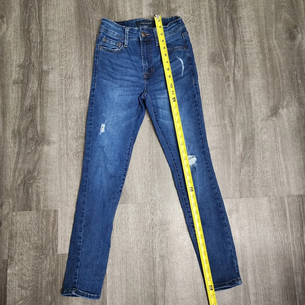 Aeropostale Jeans Women Sz 0 Short High Rise Jegging Distressed Denim Blue - Picture 3 of 7